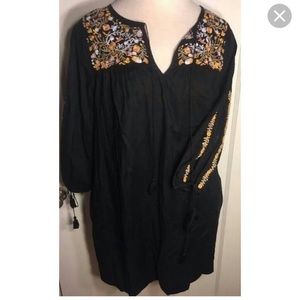 Madewell embroidered slit sleeve tunic dress black